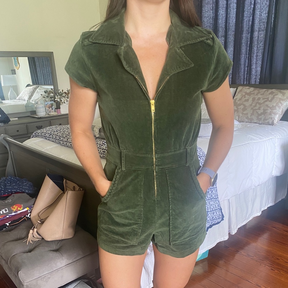 Show Me Your Mumu green corduroy outlaw romper